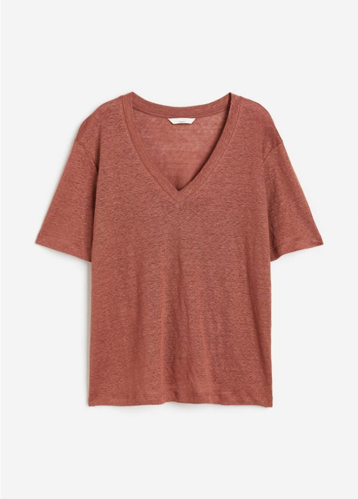 V-neck linen T-shirt - Image 4